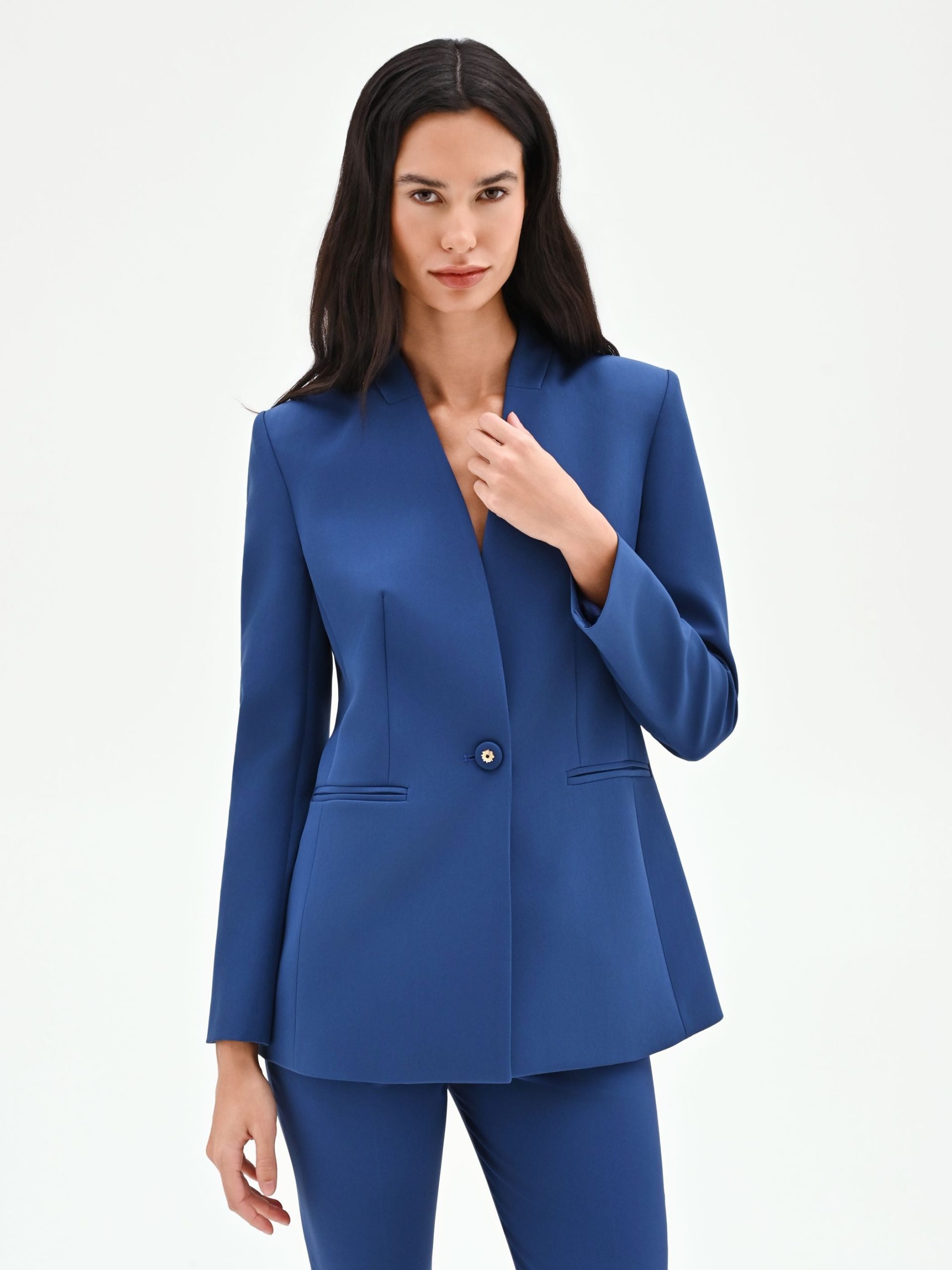 blazer-blu-153obi-1.jpg Giacca blazer blu brillante senza rever – Rinascimento - immagine 1