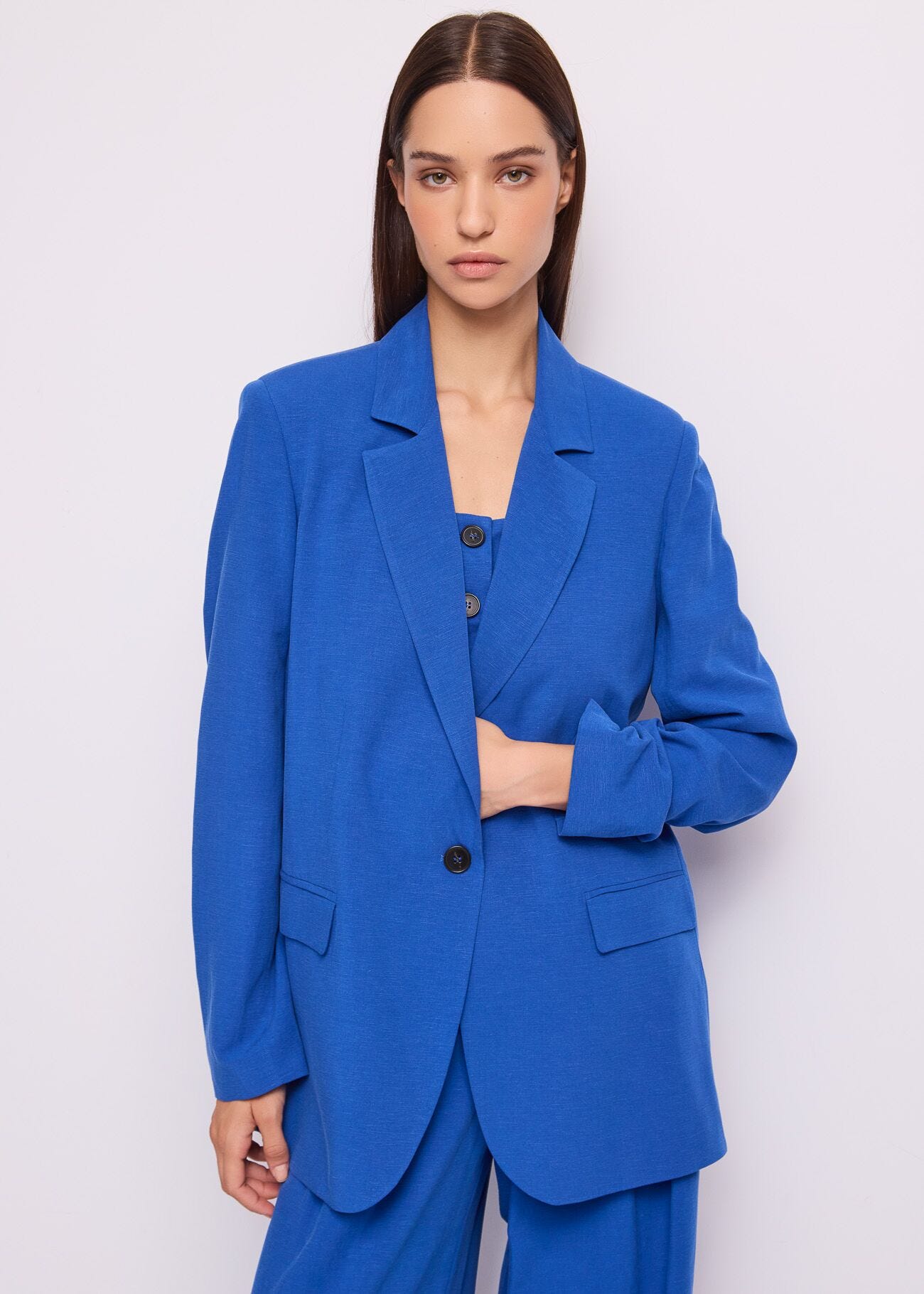 blazer-blu-354rvp-1.jpg Blazer blu da donna in misto lino - immagine 1