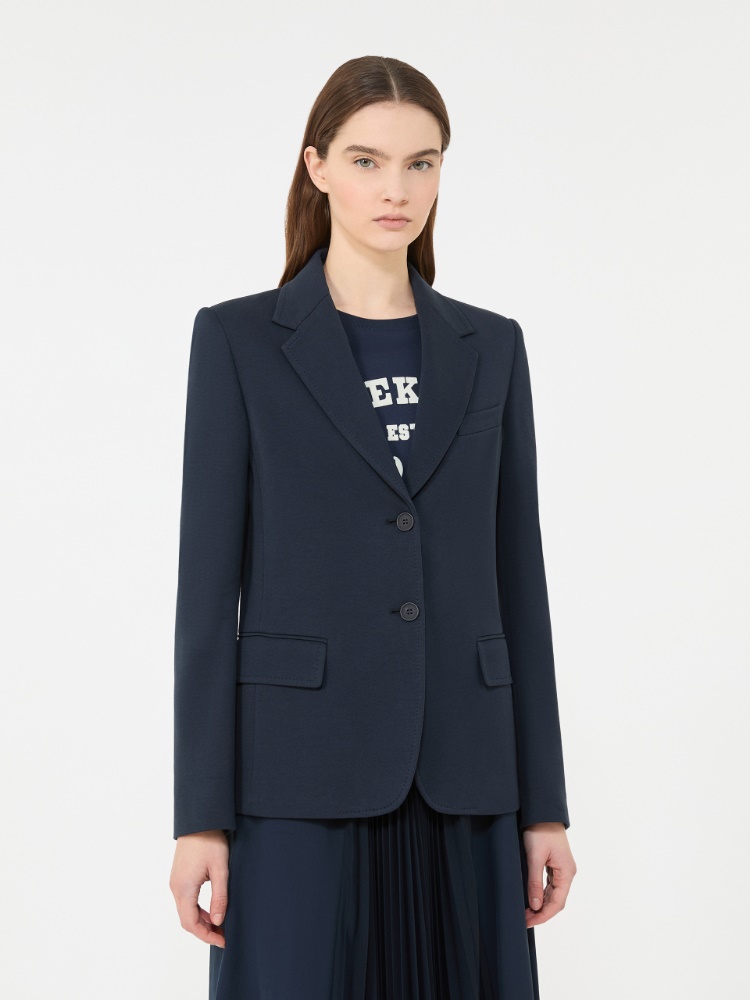 blazer-blu-donna-096zju-1.jpg Blazer in jersey di cotone, blu | Max Mara - immagine 1