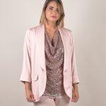 Blazer rosa satinato con maniche 3/4