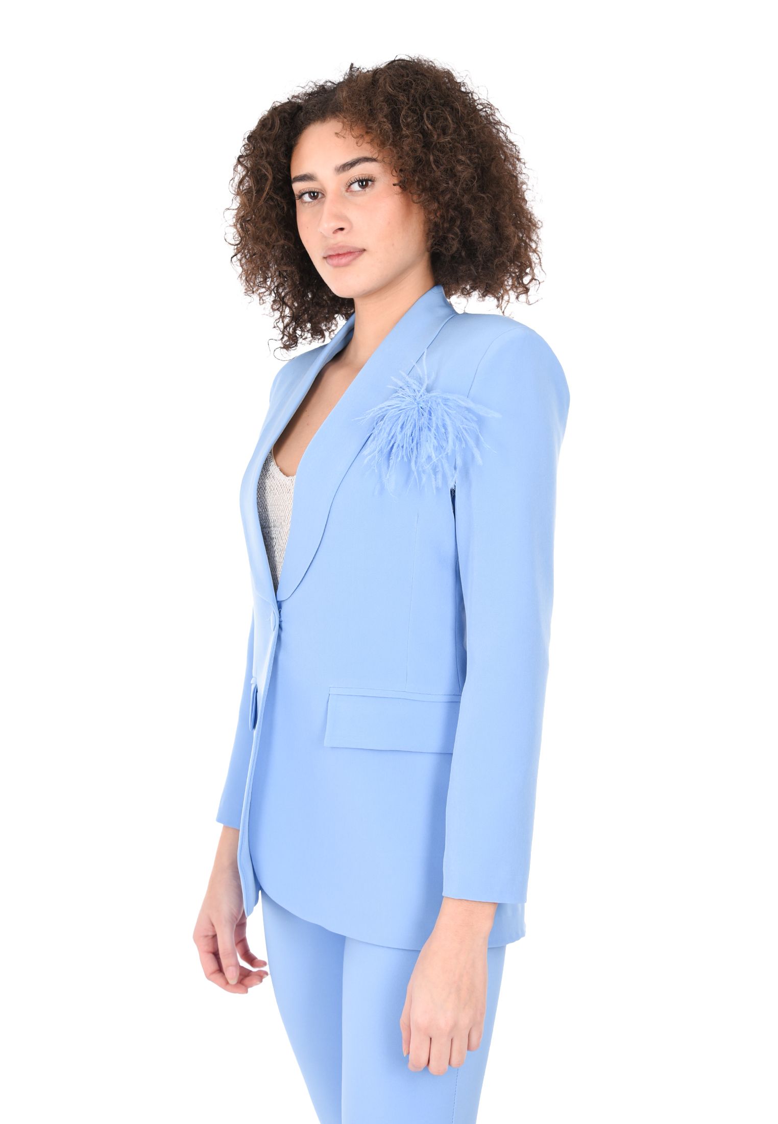 blazer-donna-elegante-203plo-1.jpg Giacca Donna Elegante Monopetto Blazer Collo Revers e Spilla con Piume Smoking | eBay - immagine 1