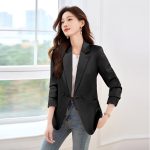 Blazer Donna Elegante Nero Lucido Slim Fit Raso Ufficio Giacca Tailleur 35021