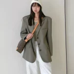 Giacca over amplia lunga donna blazer lunga elegante slim ufficio grigio P041