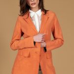 Blazer in pelle scamosciata arancio da donna