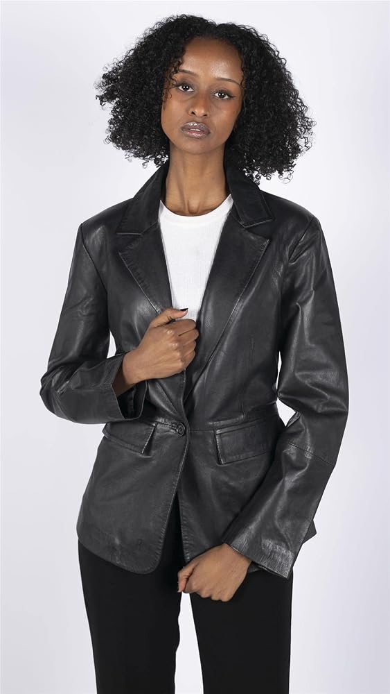 blazer-pelle-donna-755bwd-1.jpg TruClothing.com Giacca da Donna Blazer in Vera Pelle con 1 Bottone Classica Elegante Nero XS : Amazon.it: Moda - immagine 1