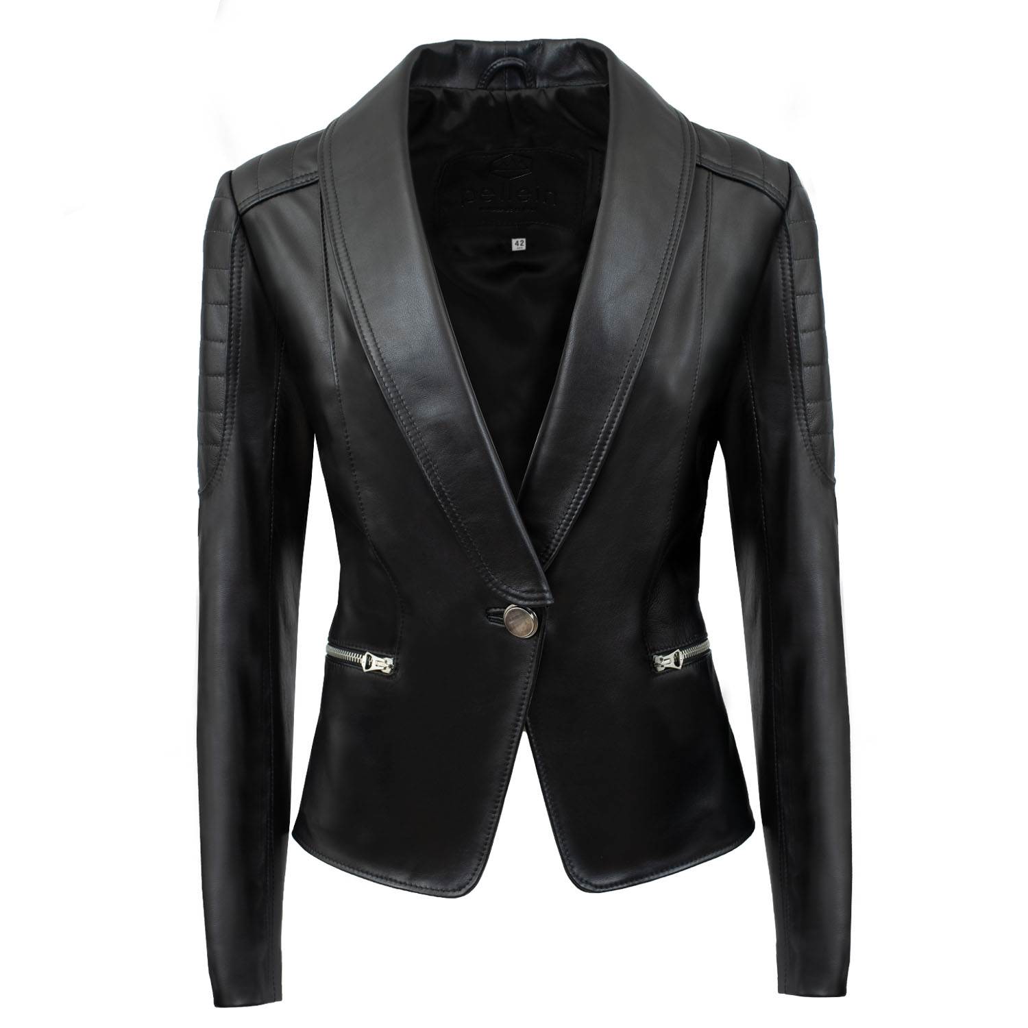 blazer-pelle-donna-850nrl-1.jpg Giacca Classica in vera pellenera Estivo da donna elegante con scollo a V Ravello - immagine 1