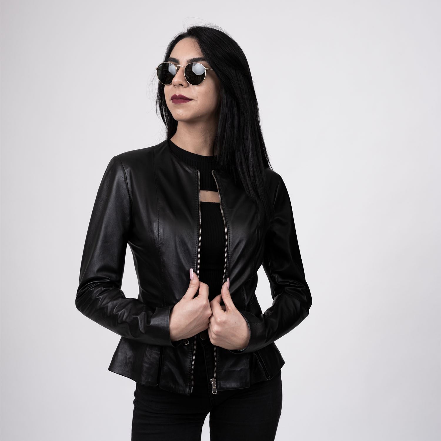 blazer-pelle-donna-965pnn-1.jpg Giacca in vera pellenera Estivo da donna elegante sportiva Dalila v2 - immagine 1