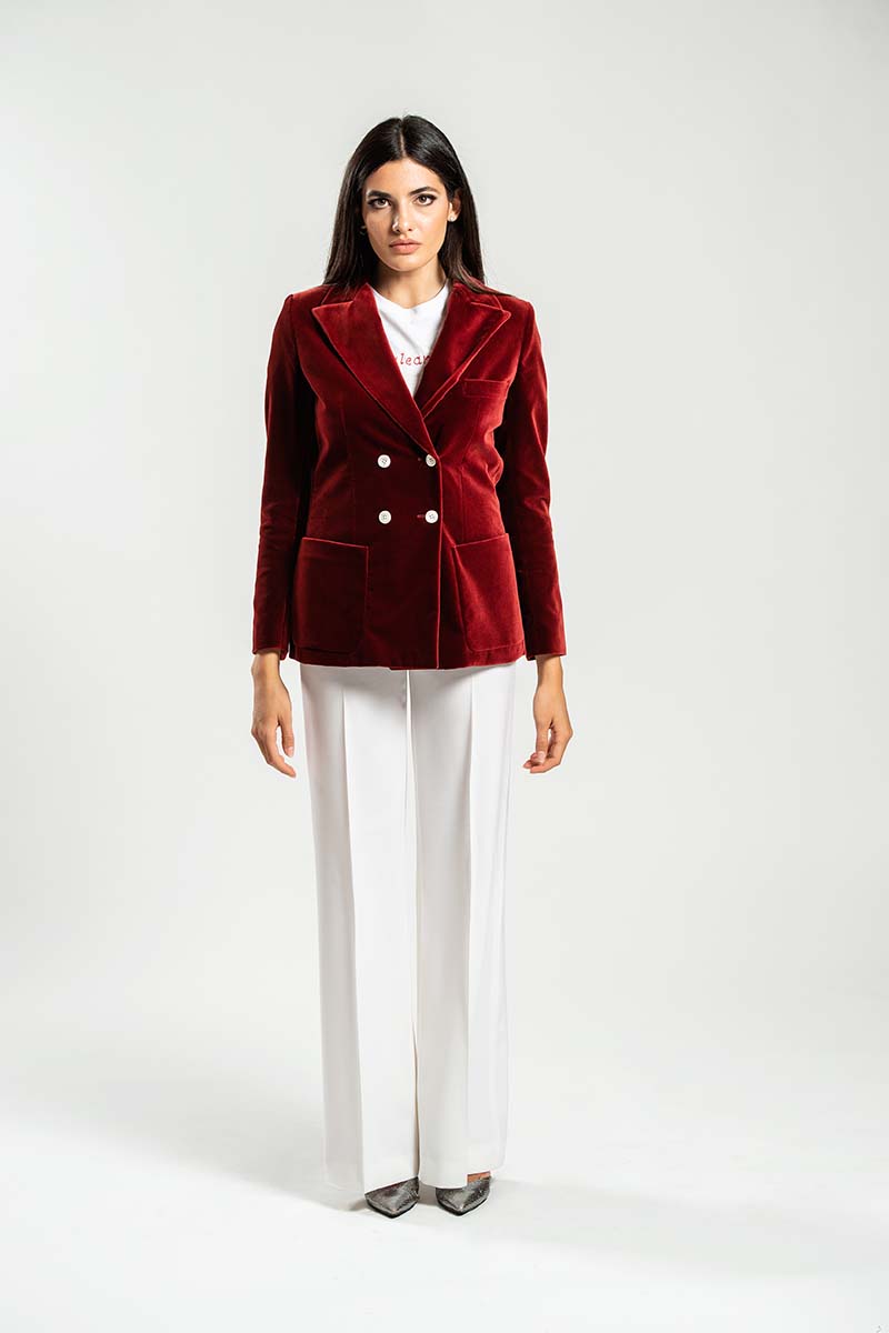 blazer-velluto-donna-703oqe-1.jpg Giacca donna in velluto liscio rosso bordeaux | Creazioni Baleani - immagine 1
