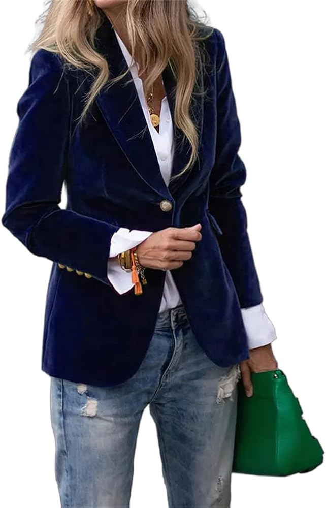 blazer-velluto-donna-740ehu-1.jpg ORANDESIGNE Giacca da Donna in Velluto Blazer Casual da Lavoro e Ufficio a Maniche Lunghe A Blu Scuro XS : Amazon.it: Moda - immagine 1