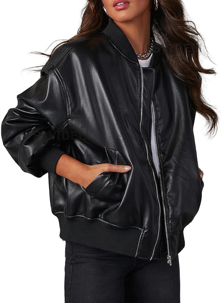 bomber-nero-donna-734zjs-1.jpg RICOCHO Giacca da Volo da Donna in Ecopelle, Giubbotti Bomber in Pelle con Zip Intera da Donna Cappotto Bomber Oversize in Pelle PU : Amazon.it: Moda - immagine 1