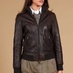 Bomber Vintage in pelle marrone da Donna