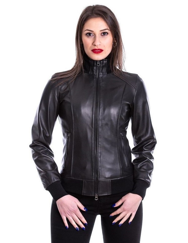 bomber-pelle-donna-916stx-1.jpg Bomber da donna in vera pelle nero | Modello 1528 - immagine 1