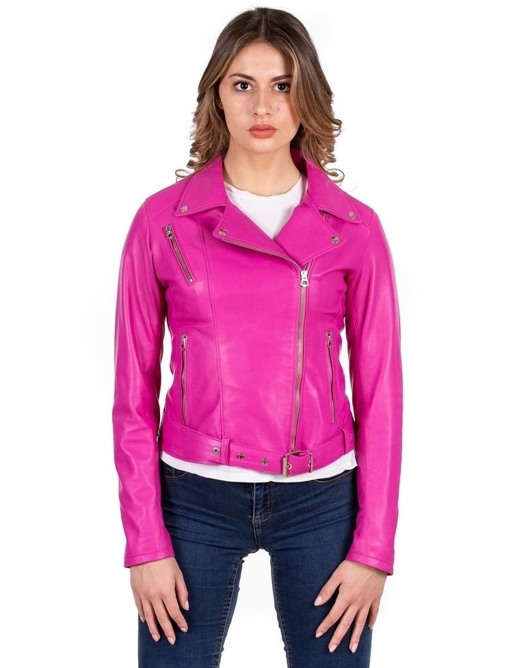 chiodo-di-pelle-donna-271slo-1.jpg Chiodo da donna in vera pelle fucsia | Modello A196C - immagine 1