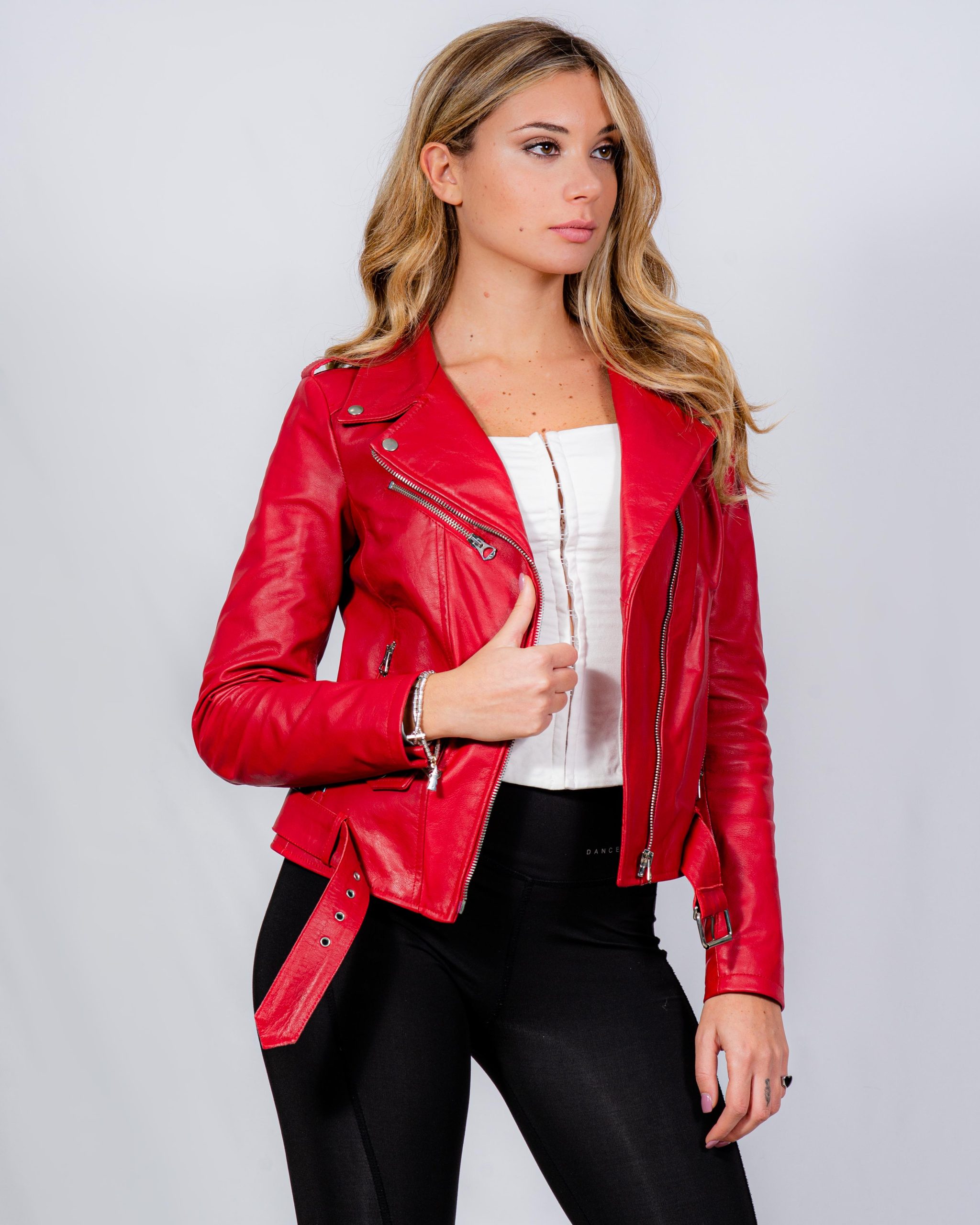 chiodo-di-pelle-donna-709iwg-1.jpg CHIODO IN PELLE DONNA ROSSO MOD. BEYONCE' | GASC Couture - immagine 1
