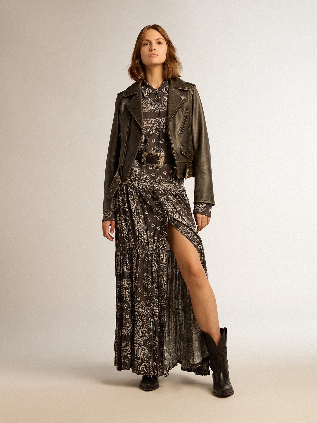 Chiodo in pelle nera da donna | Golden Goose - immagine 1
