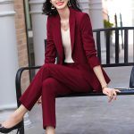 Tailleur completo donna ufficio giacca pantaloni maniche slim rosso scuro 46 48