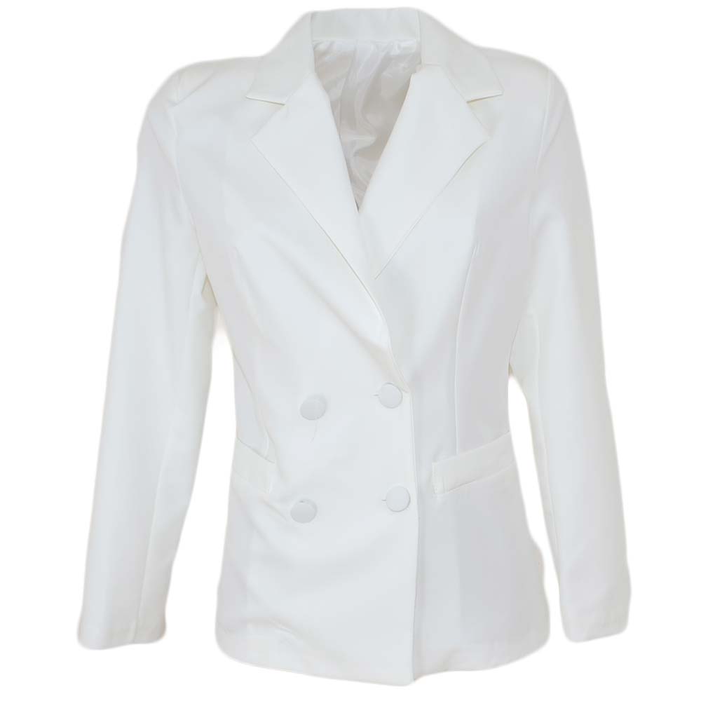 giacca-bianca-donna-106nds-1.jpg Blazer donna giacca bianca doppiopetto con bottoni in tinta cotone cerato fodera in raso lunghezza basic made in italy donna giacche Malu Shoes | ... - immagine 1