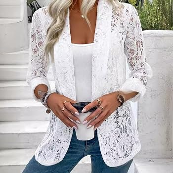 giacca-bianca-donna-985eng-1.jpg 2026 Costume da donna giacca da donna personalizzata abbinata a una maglietta in pizzo tinta unita, bianco, S : Amazon.it: Moda - immagine 1