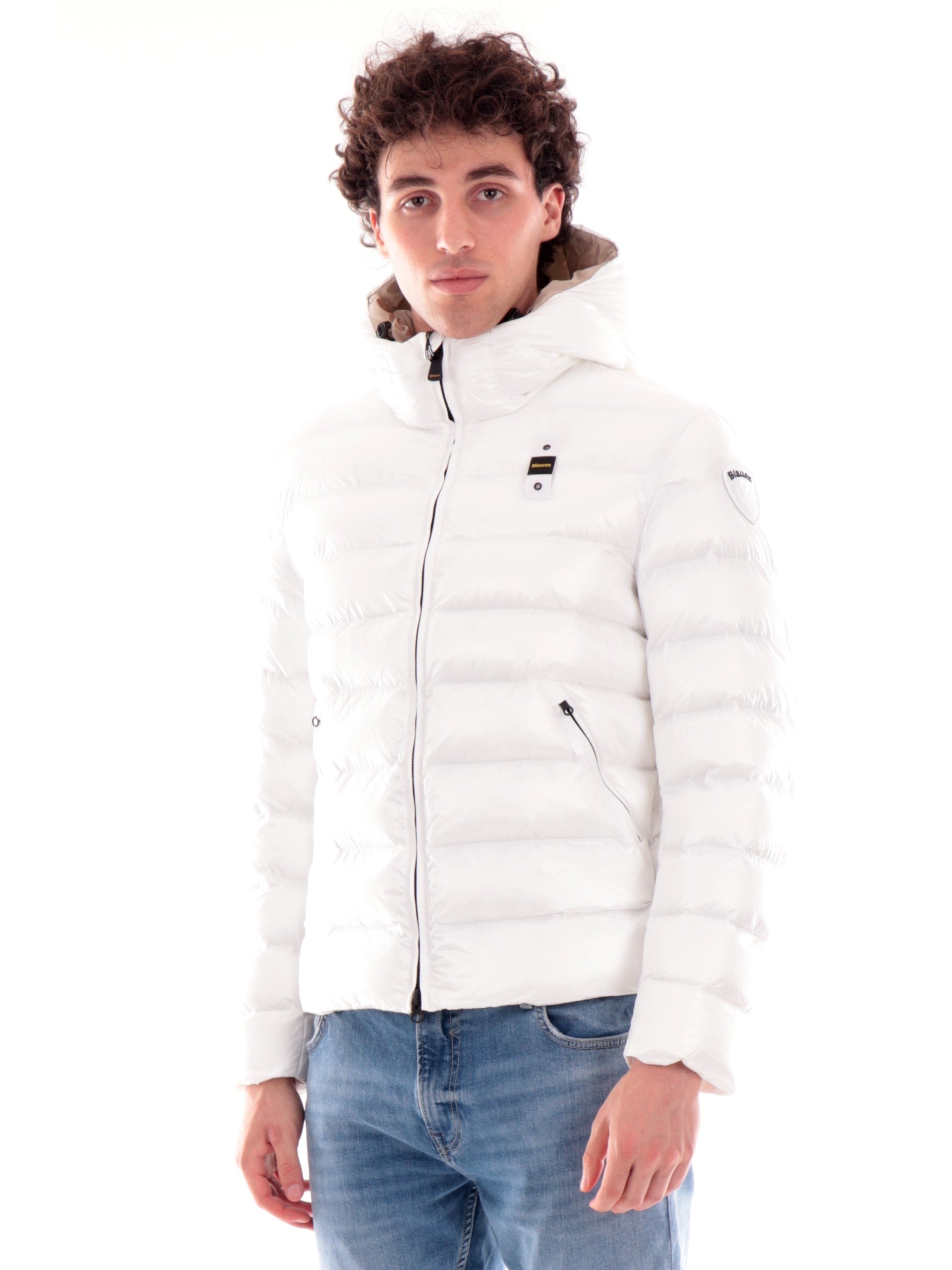 giacca-blauer-370oyt-1.jpg Giubbino Blauer bianco da uomo trapuntato con cappuccio Piumino ADAMS C02054005958100 - immagine 1