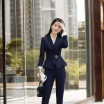 Tailleur Completo Ufficio Donna Outfit Giacca Blazer Blu Navy Slim Set 22197