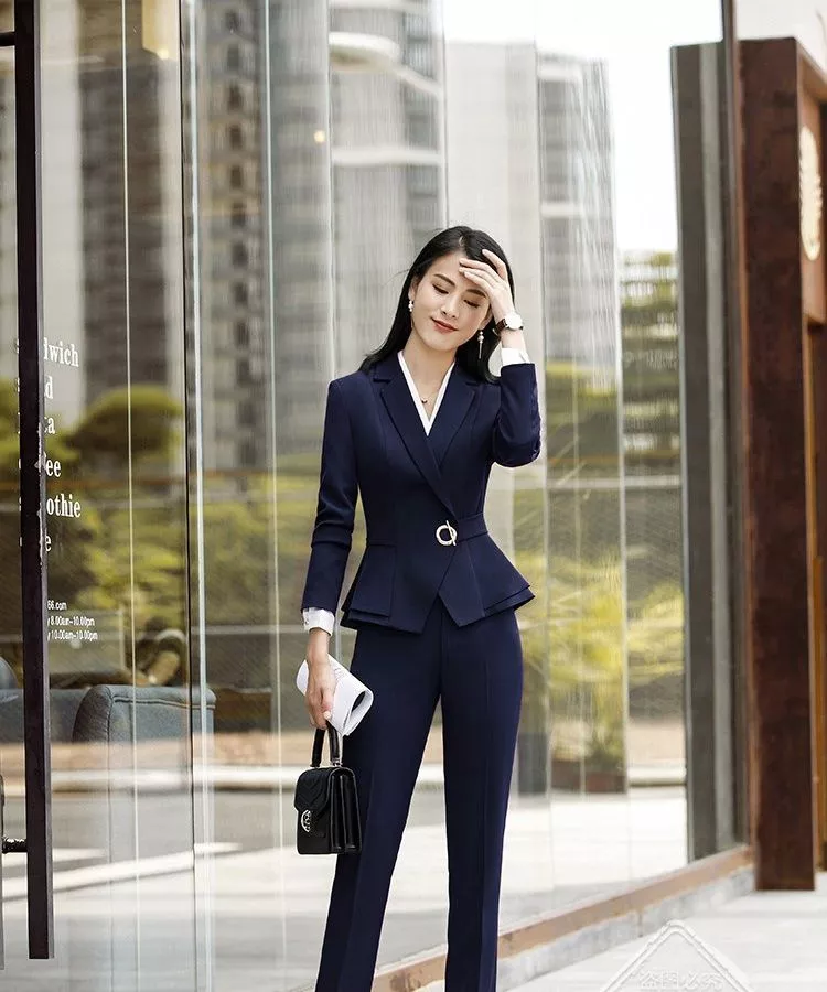 giacca-blu-donna-547glm.webp Tailleur Completo Ufficio Donna Outfit Giacca Blazer Blu Navy Slim Set 22197 - immagine 1