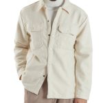 Giacca Overshirt Uomo Camicia Con Tasconi Tessuto Diagonale Panna G3363A S