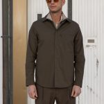 Aspesi Giacca camicia uomo in popeline di cotone e nylon comfort verde militare