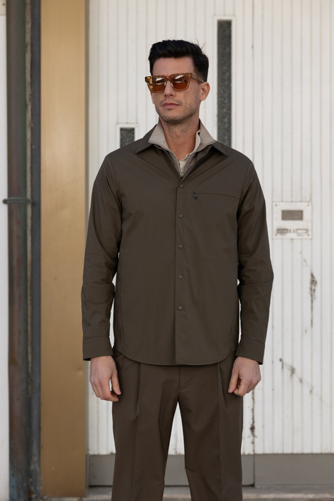 giacca-camicia-uomo-175ftr-1.jpg Aspesi Giacca camicia uomo in popeline di cotone e nylon comfort verde militare - immagine 1