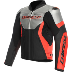 DAINESE GIUBBOTTO PELLE RACING 5 LEATHER JACKET SILVER BLACK RED FLUO
