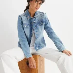 Giacca moderna con applicazioni raffinate Blu denim