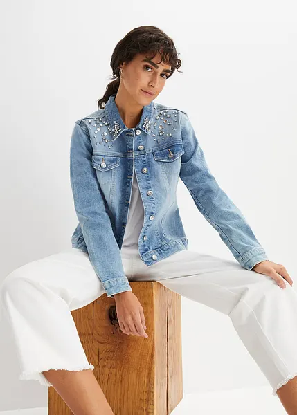 giacca-di-jeans-246zbb.webp Giacca moderna con applicazioni raffinate Blu denim - immagine 1