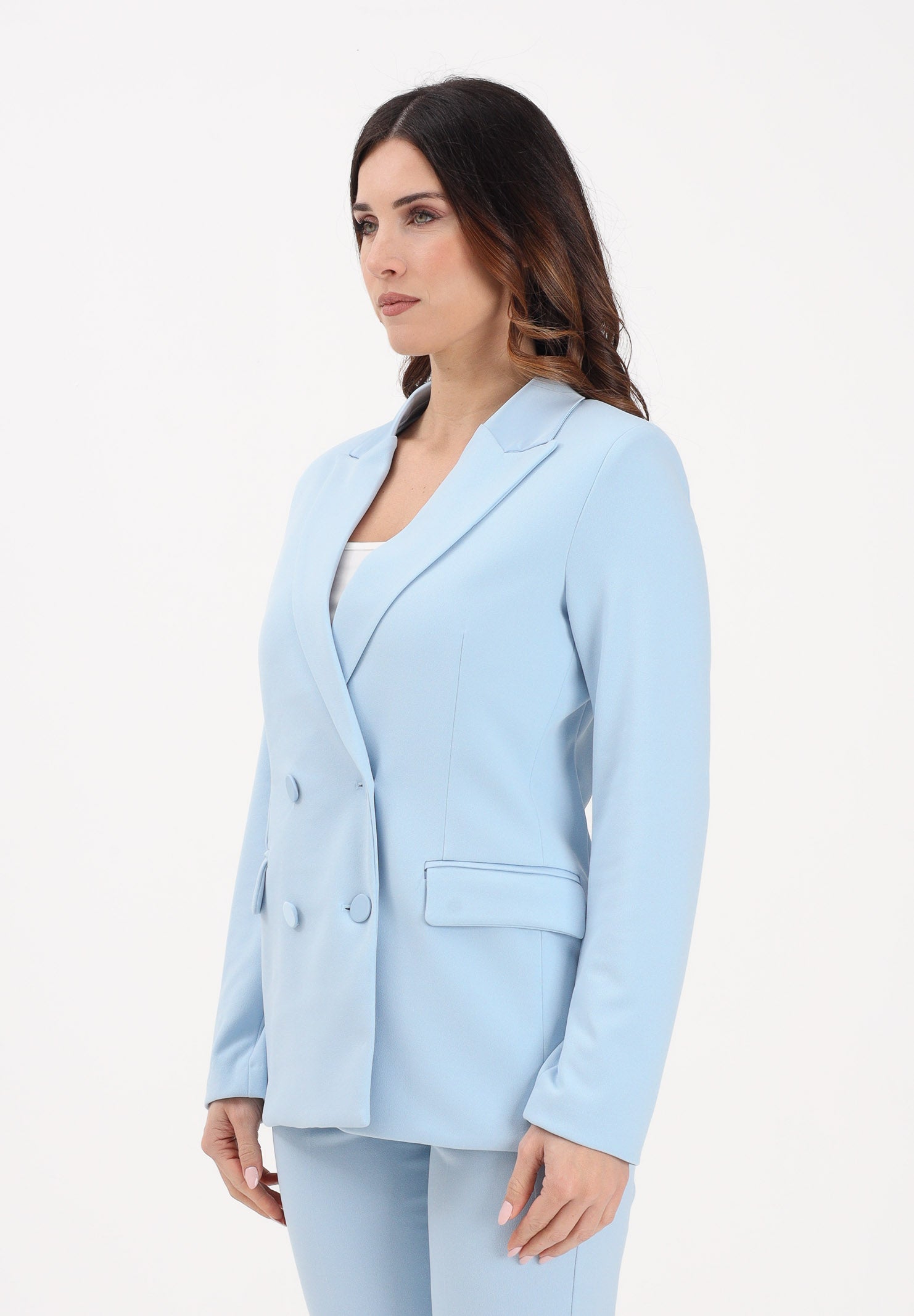 giacca-doppiopetto-donna-025hhp-1.jpg VICOLO Giacca doppiopetto azzurra da donna XS - immagine 1