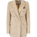 Giacca doppiopetto donna beige in velluto