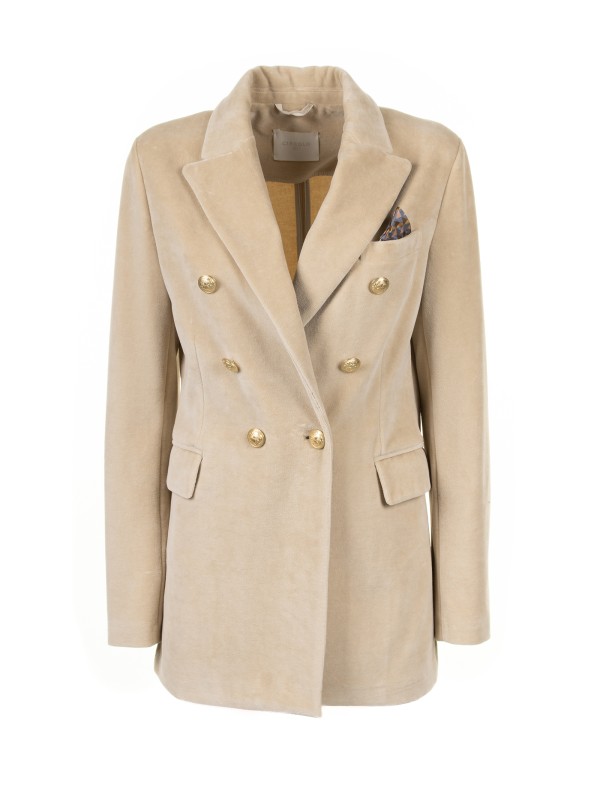 giacca-doppiopetto-donna-598odl-1.jpg Giacca doppiopetto donna beige in velluto - immagine 1