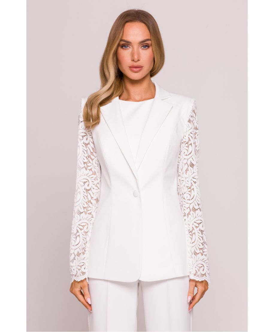 giacca-elegante-donna-017yvs-1.jpg Giacca donna elegante Moe 213669 – Taglio sartoriale con maniche in pizzo - immagine 1