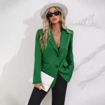 Giacca da Tailleur Blazer Donna Elegante Over Verde Tinta Unita Slim 59013