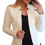 Giacca da donna, blazer corto, elegante, con colletto alto, per autunno e primavera, aperta, a maniche lunghe, stile moderno, taglio sottile, a maniche lunghe, da donna, bianco, S : Amazon.it: Moda