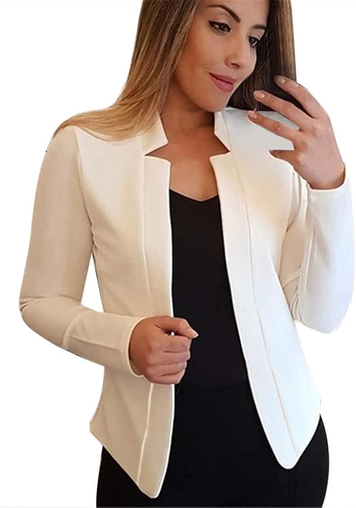 giacca-elegante-donna-078nzb-1.jpg Giacca da donna, blazer corto, elegante, con colletto alto, per autunno e primavera, aperta, a maniche lunghe, stile moderno, taglio sottile, a maniche lunghe, da donna, bianco, S : Amazon.it: Moda - immagine 1