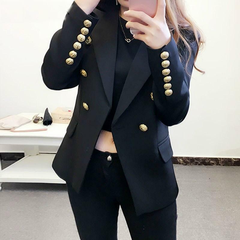 giacca-elegante-donna-849jxy-1.jpg Giacca Donna Elegante Blazer Nera Stile Militare Lunga Bottoni Dorati Aderente | eBay - immagine 1