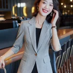 Giacca tailleur donna blazer spezzato ufficio grigio elegante corta slim 14955