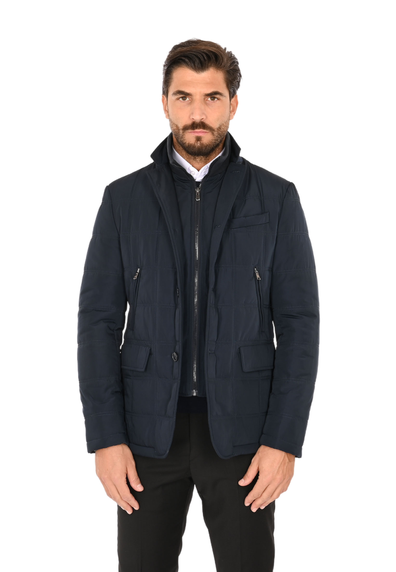 giacca-elegante-uomo-847zid-1.jpg Giubbotto Uomo Invernale Slim Fit Giacca Elegante Giubbino Sartoriale Blu Nero - immagine 1