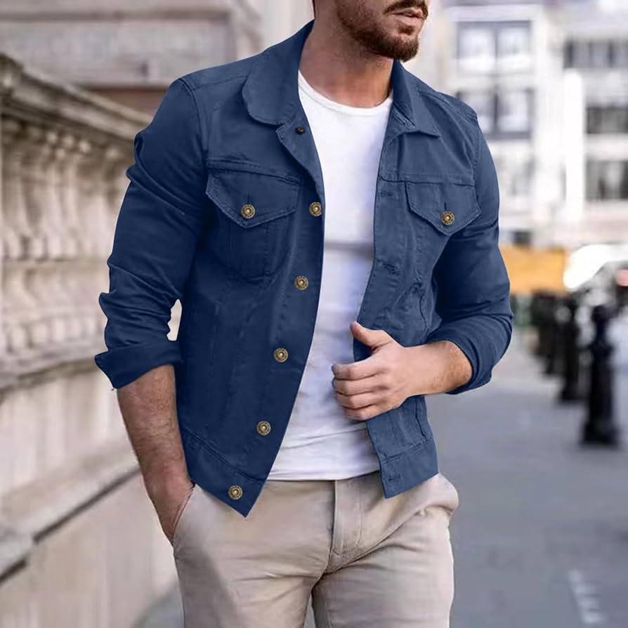 giacca-estiva-uomo-343njx-1.jpg Giacchetto Jeans Uomo, Giacca Estiva Uomo, Risvolto Manica Lunga Giacca di Costume Classico Denim Cotone Loose Tuta Affari Blazer Giacca con Tasche Giacca a Vento Denim Jacket : Amazon.it: Moda - immagine 1
