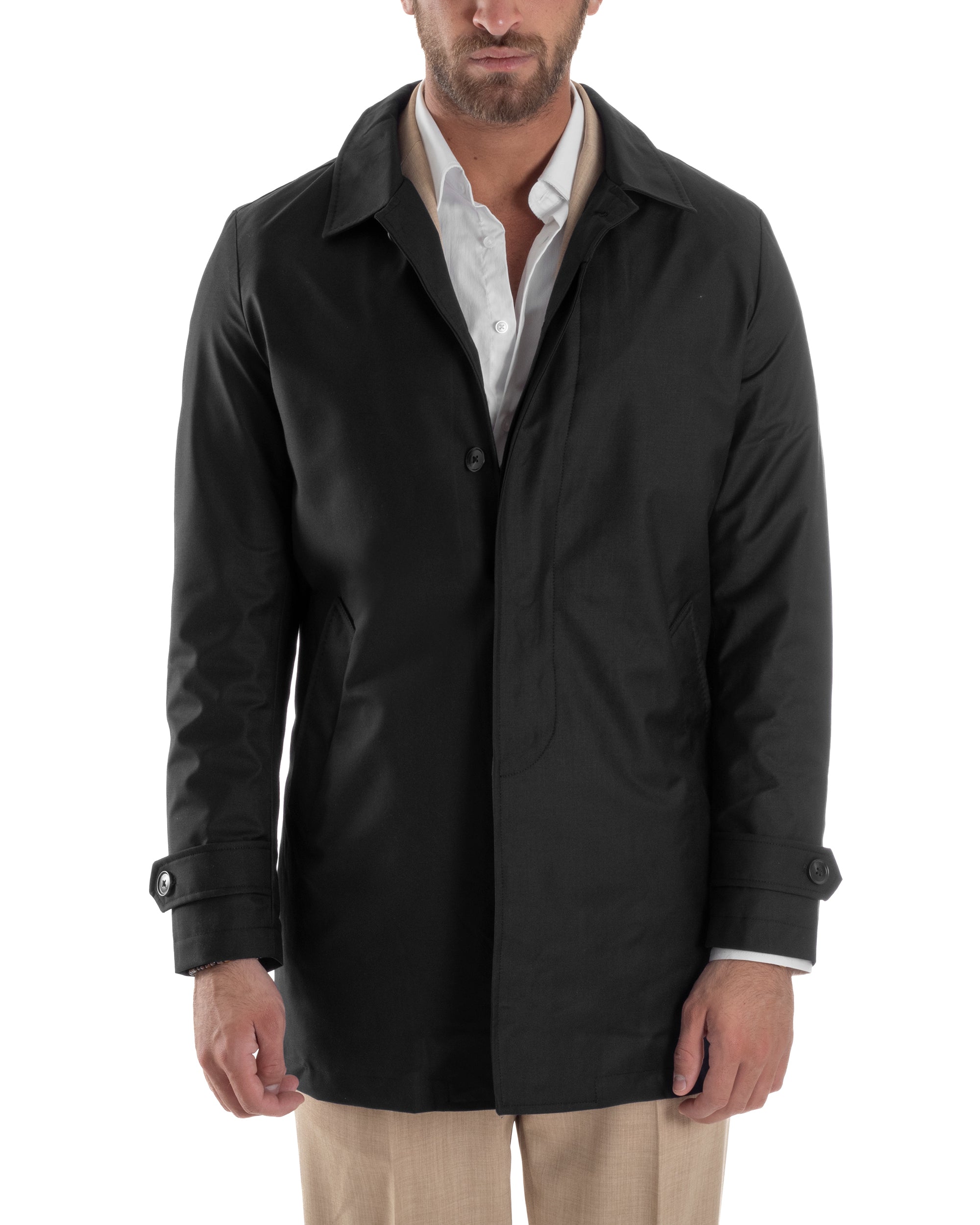 giacca-impermeabile-uomo-002nco-1.jpg Giubbotto Uomo Trench Leggero Giacca Impermeabile Tessuto Tecnico No Stiro Nero G3300A 44 - immagine 1