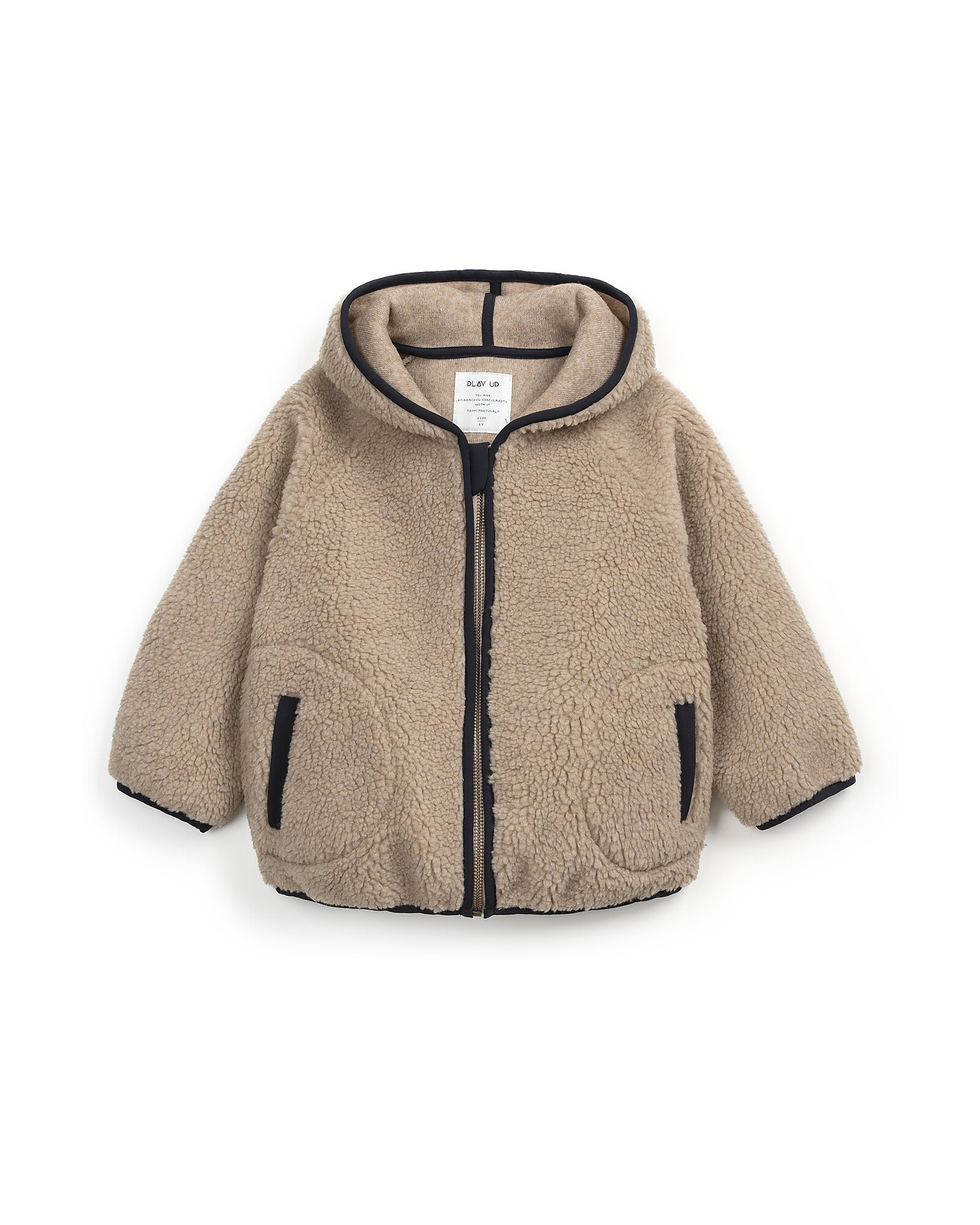 giacca-in-pile-190egs-1.jpg Play Up Giacca in Pile Teddy con Cappuccio e Zip Beige Materiale Riciclato unisex (bambini) - immagine 1