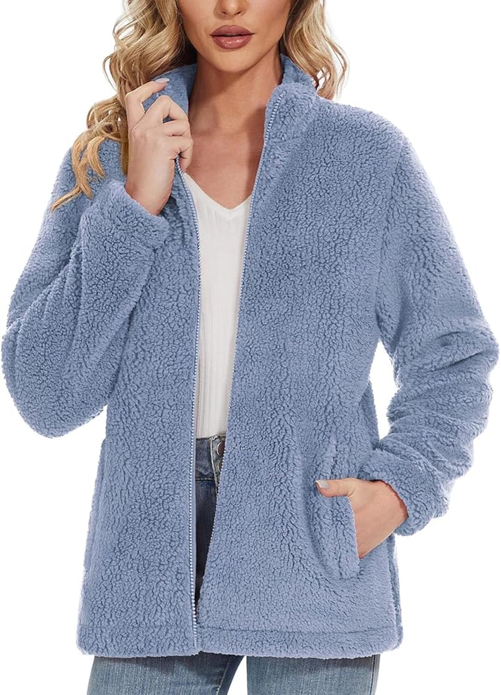 giacca-in-pile-717muv-1.jpg Giacca in pile da donna senza cappuccio – Cappotto di orsacchiotto Stand colletto in pelliccia soffice cappotto invernale caldo in pile giacca corta ispessita giacca sportiva sottile per attività : Amazon.it: Moda - immagine 1