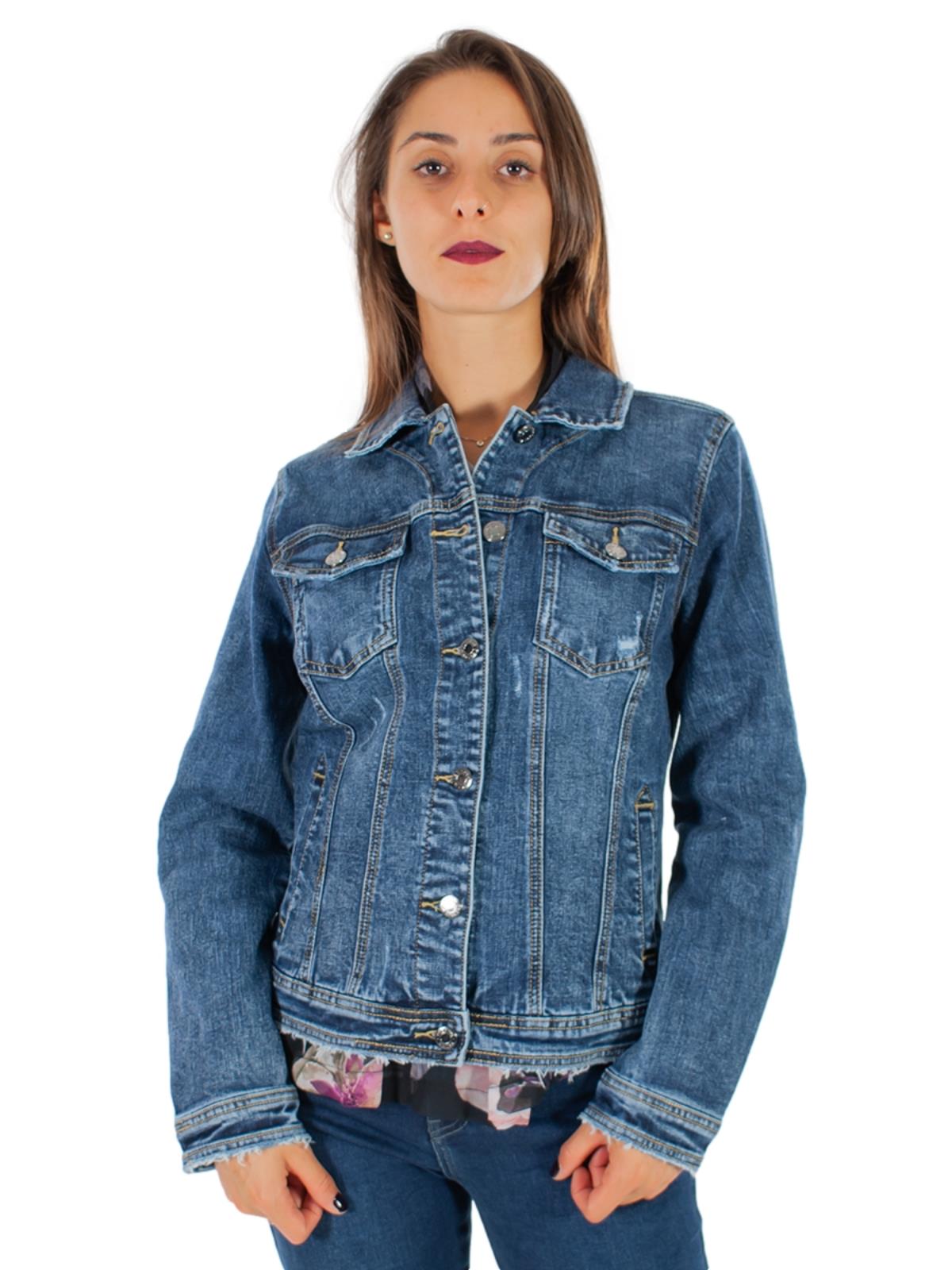 giacca-jeans-278hxz-1.jpg Giacca jeans donna blu scuro con bottoni maniche lunghe - immagine 1