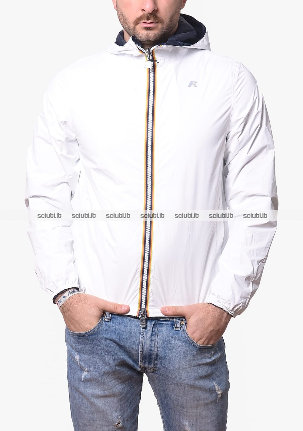 giacca-k-way-919pxi-1.jpg Giubbotto Kway uomo bianco blu scuro reversibile Jake eco plus double - immagine 1