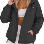 Giacca a vento corta da donna, primaverile e abbigliamento sportivo, giacca leggera per il tempo libero, per tutti i giorni e le attività, giacca antipioggia da donna a righe, Nero , M :