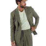 Abito lino uomo vestito doppiopetto sartoriale verde militare AE1169A 44