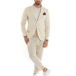 Abito Uomo Monopetto Completo Lino Sartoriale Giacca Pantaloni Beige GIOSAL OU2322A